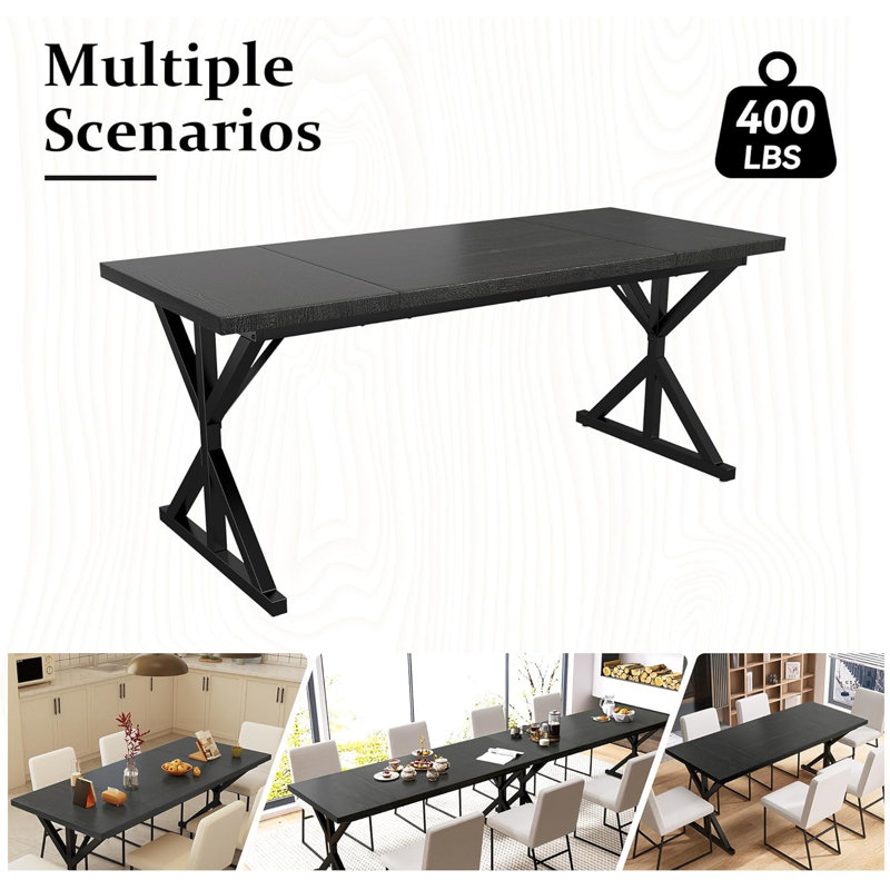 Table de salle à manger 70,87 pouces industrielle pour 6 à 8 personnes avec plateau en bois massif et structure en métal