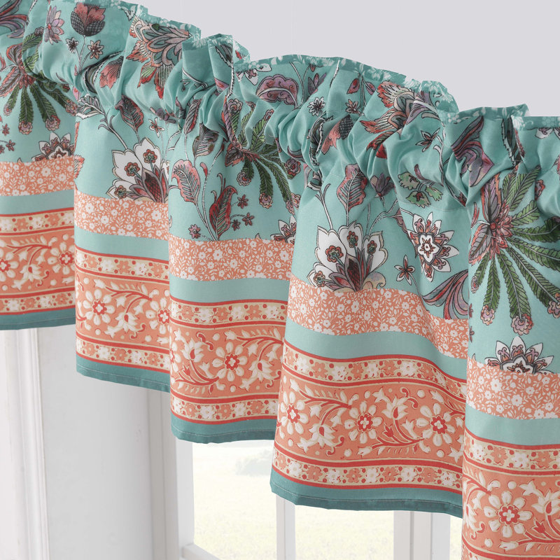Audrey Turquoise and Coral Polyester Rod Pocket Valance