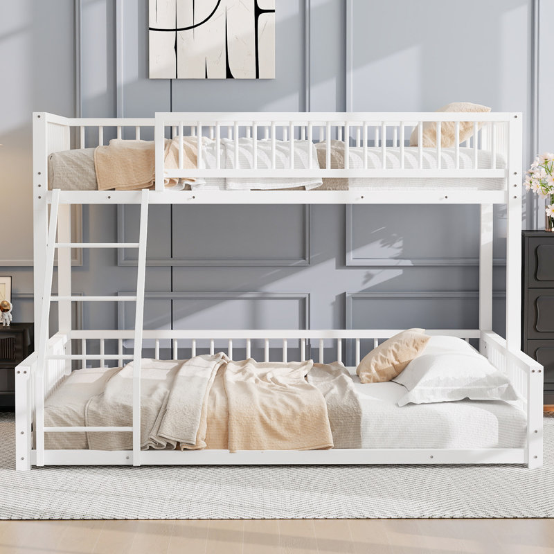 Twin XL Over Queen Bunk Bed - Convertible & Heavy Duty Metal Frame, White