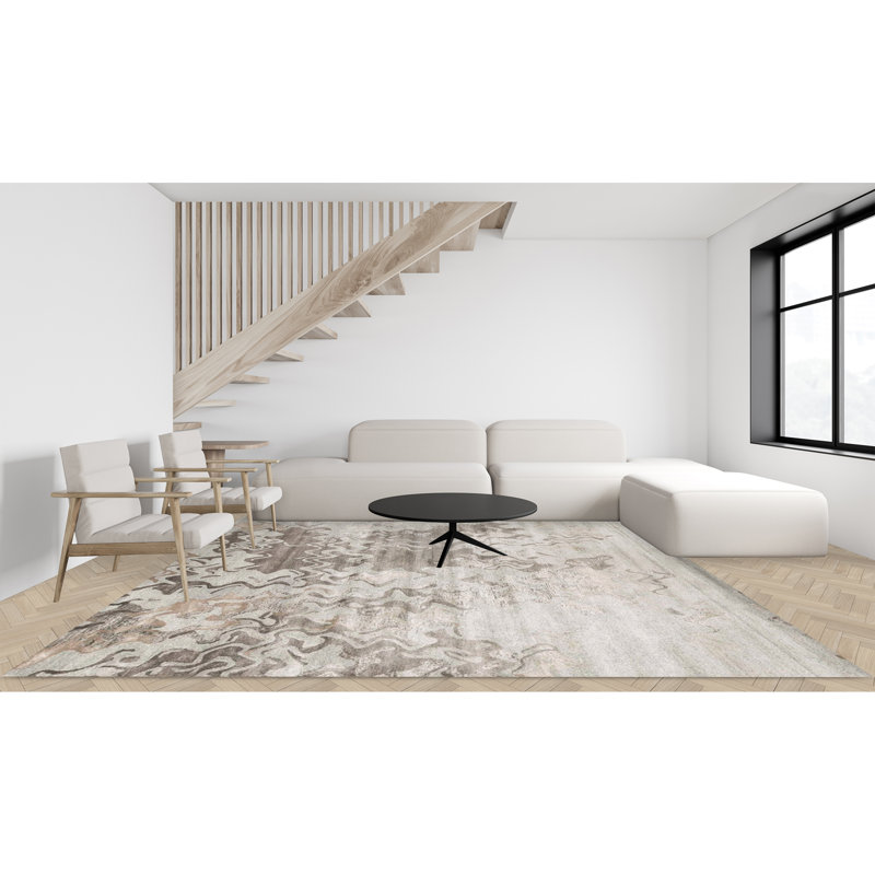 Tapis gris / noir / brun noué à la main de haute qualité, Rectangle 6 pi x 9 pi