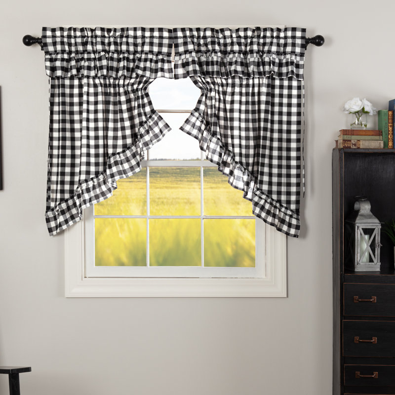 Annie Buffalo Check Plaid Cotton Swag 72" Window Valance, Black