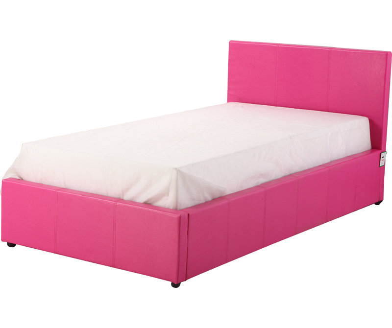 Boston Upholstered Faux Leather Lift Up Storage Bed, Single (3'), Pink