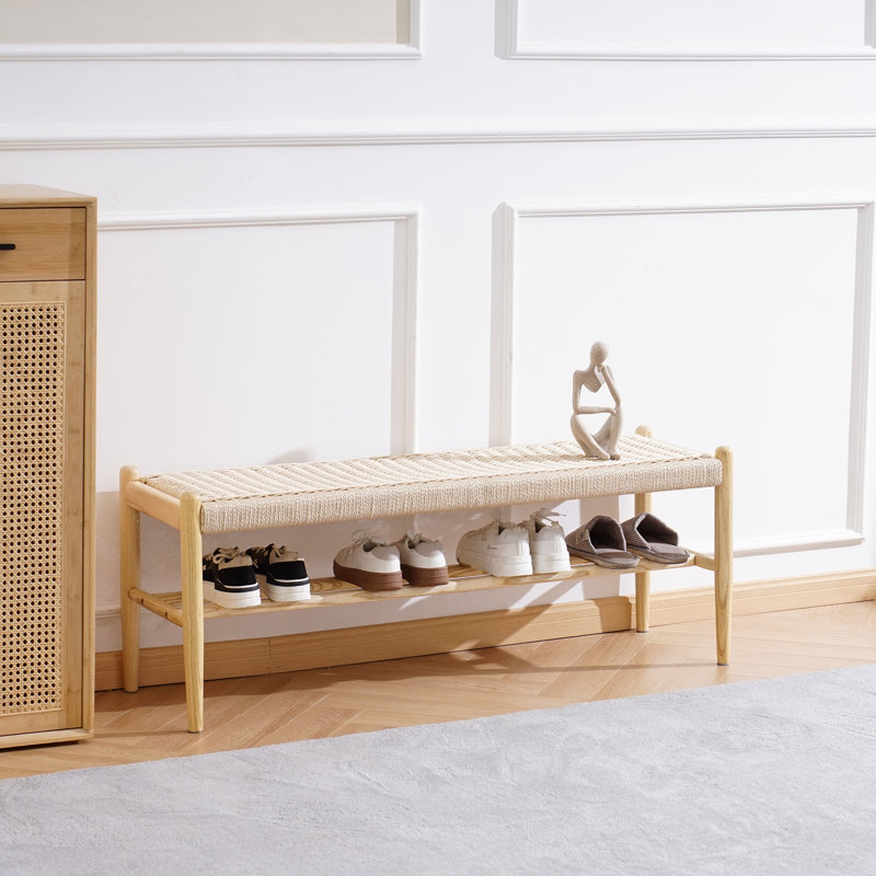 Maceus Solid Wood Entryway Bench with Shoe Storage, Wood