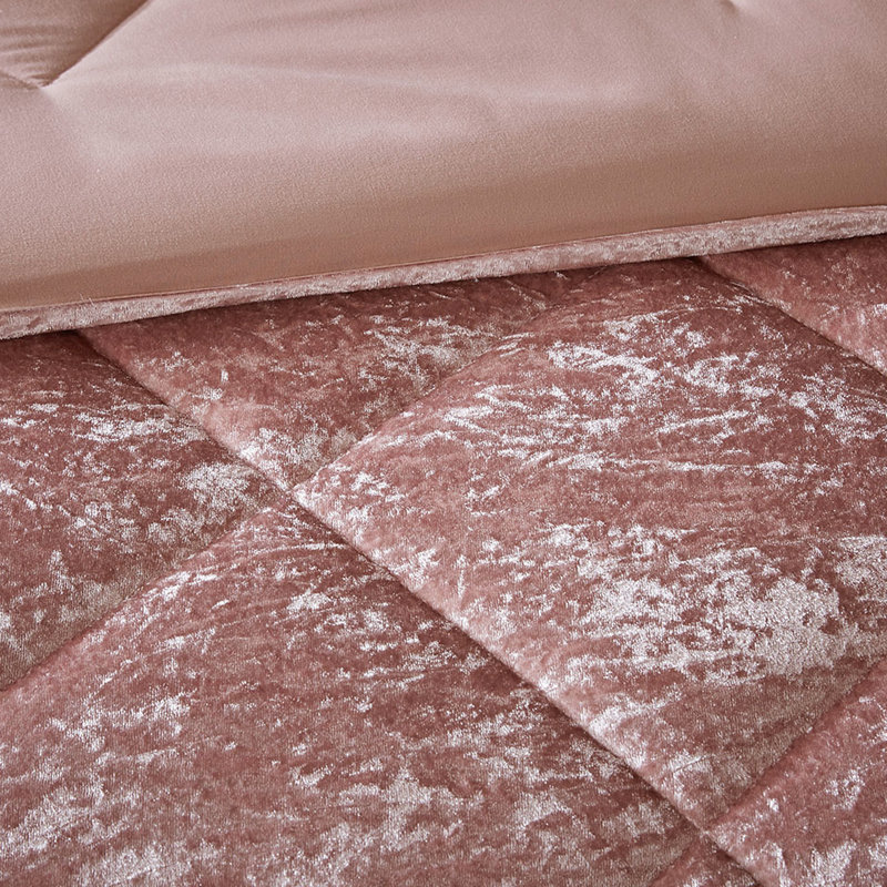 Lit simple / simple en velours TG - rosé, diamant, avec coussin pour le lavage et le repassage de l'édredon Gallop Blush, repassage facile