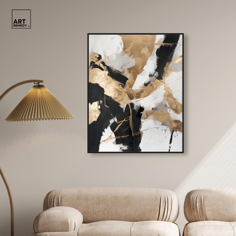 Toile «Cracked Gilt II» par Art Remedy, H 37 po x l 31 po, Cadre flottant, Black