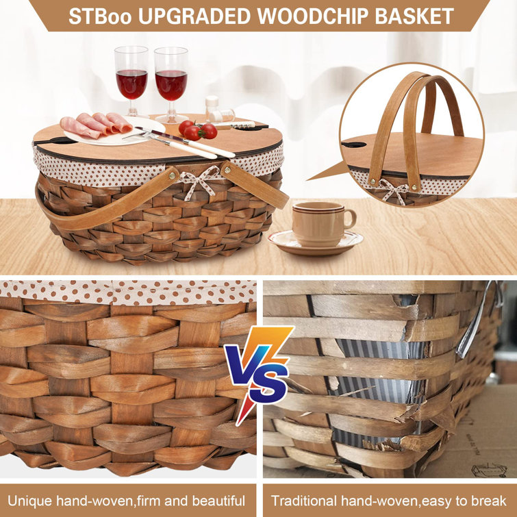 STBoo Picnic Basket for 4, Insulated Wicker Hamper with Folding Table,  Willow Picnic Baskets Set with Large Insulated Cooler Bag for Camping  Outdoor