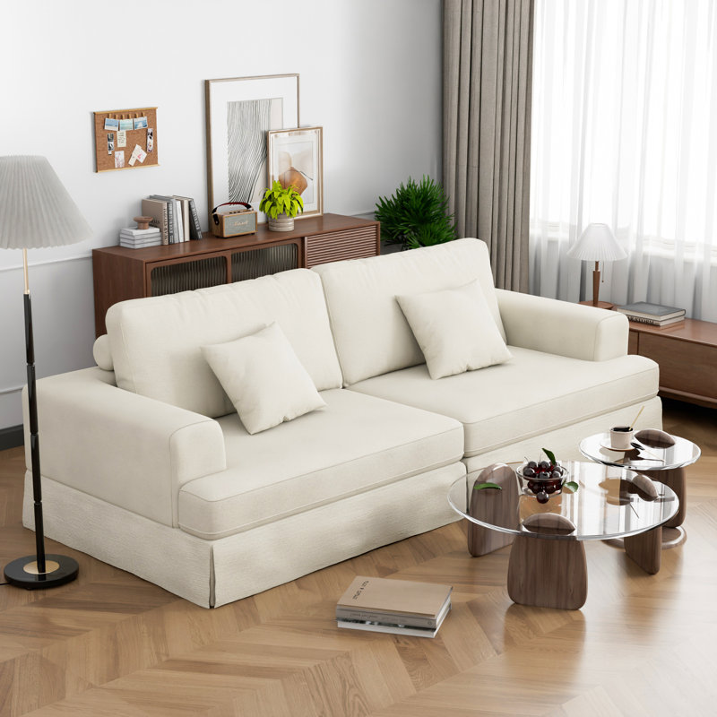 4 Seater Chenille Sofa & Chaise, White