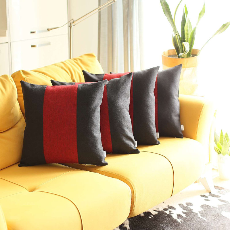 (Set of four) Throw Pillow Covers, Black/Red