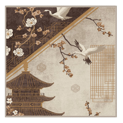 Tapis oriental moelleux doux d'inspiration mondiale Cropsey - reliure beige