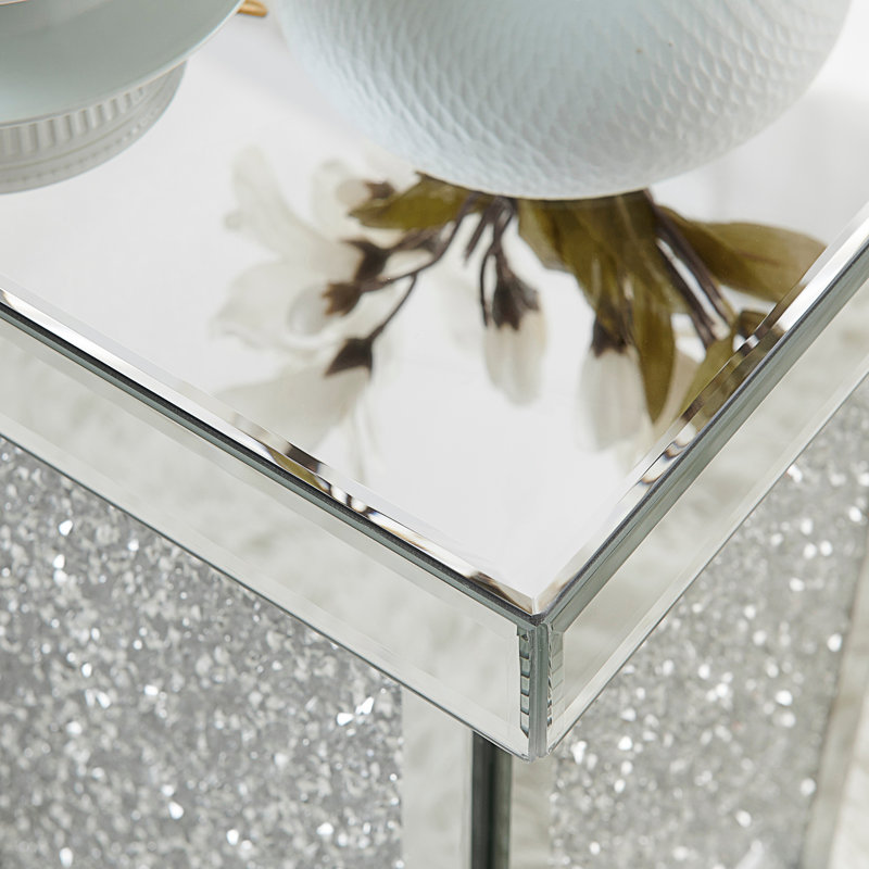Table de bout en miroir avec incrustation de cristal, table d'appoint moderne, table d'appoint