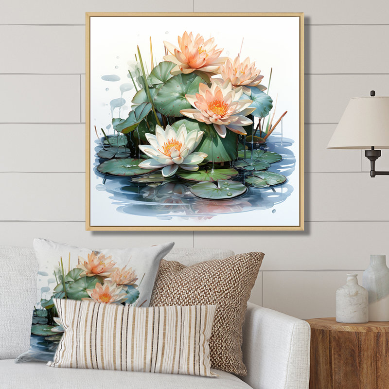Blooming White Lilies - Lily Wall Art, Brown Floater Framed, 30" H x 30" W x 1.5" D