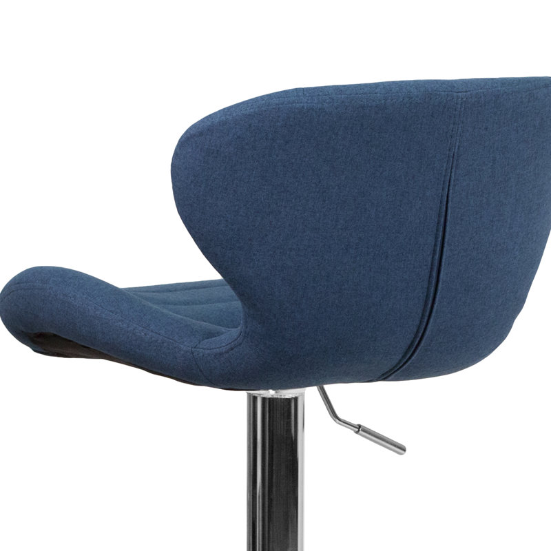 Tabouret de bar contemporain réglable en vinyle avec dossier incurvé et base chromée Nuttall, Polyester bleu