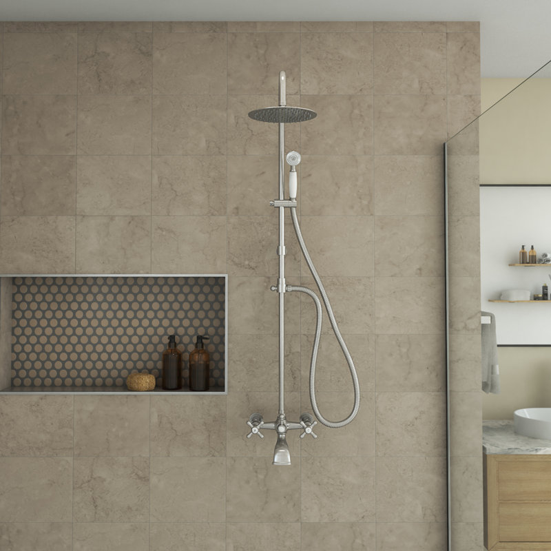 Abyss Exposed Wall Mount Shower Faucet Set with Hand Shower (Valve Included), Brushed Nickel