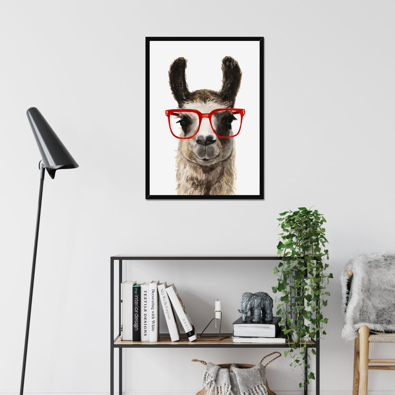 Hip Llama I - Painting, 50cm H x 34cm W x 2.3cm D, Black Framed Paper Print