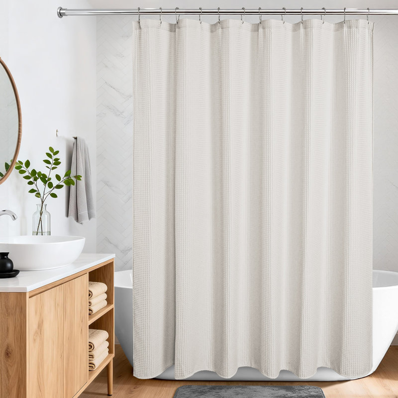 Cotton Blend Waffle Single Shower Curtain, Ivory