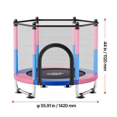 Trampoline pour enfants de 55 po, mini trampoline pour tout-petits de 4,6 pi, capacité de 132 lb pour les jouets de jeu intérieur et extérieur avec filet d'enclos, balançoire et panier de basketball, jouets de Noël, cadeaux d'anniversaire pour filles, garçons