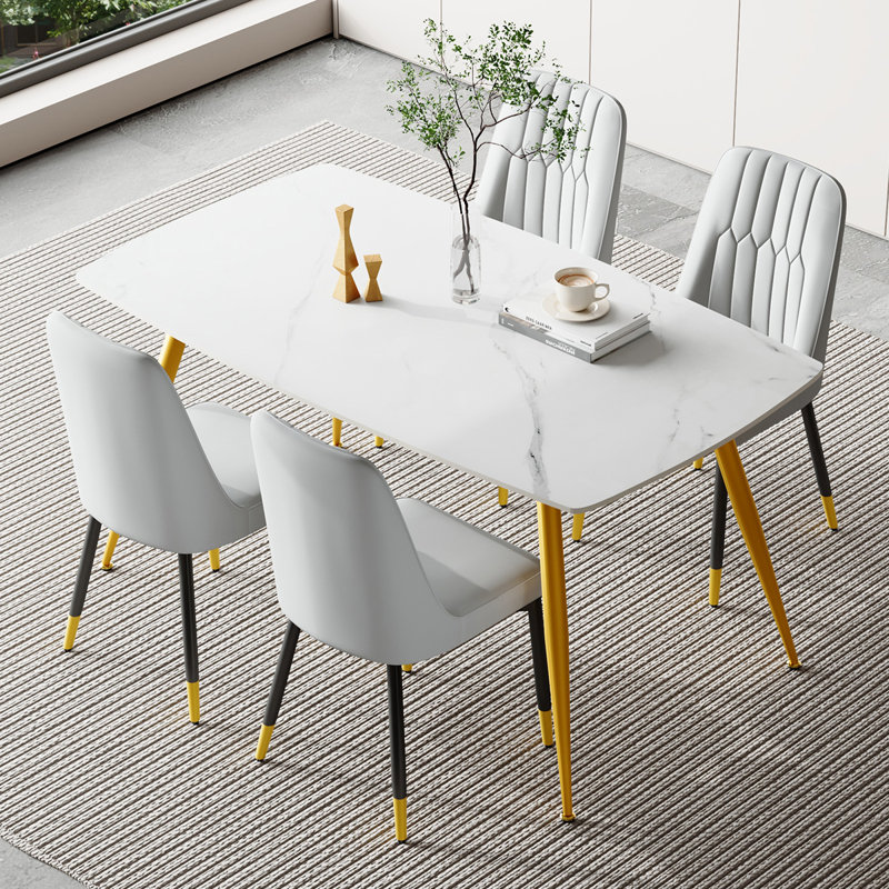 Ensemble repas en marbre, Gris clair, Or, 5