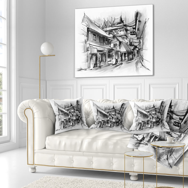 Coussin d’illustration cityscape city street, 16 po x 1 po, Coussin décoratif