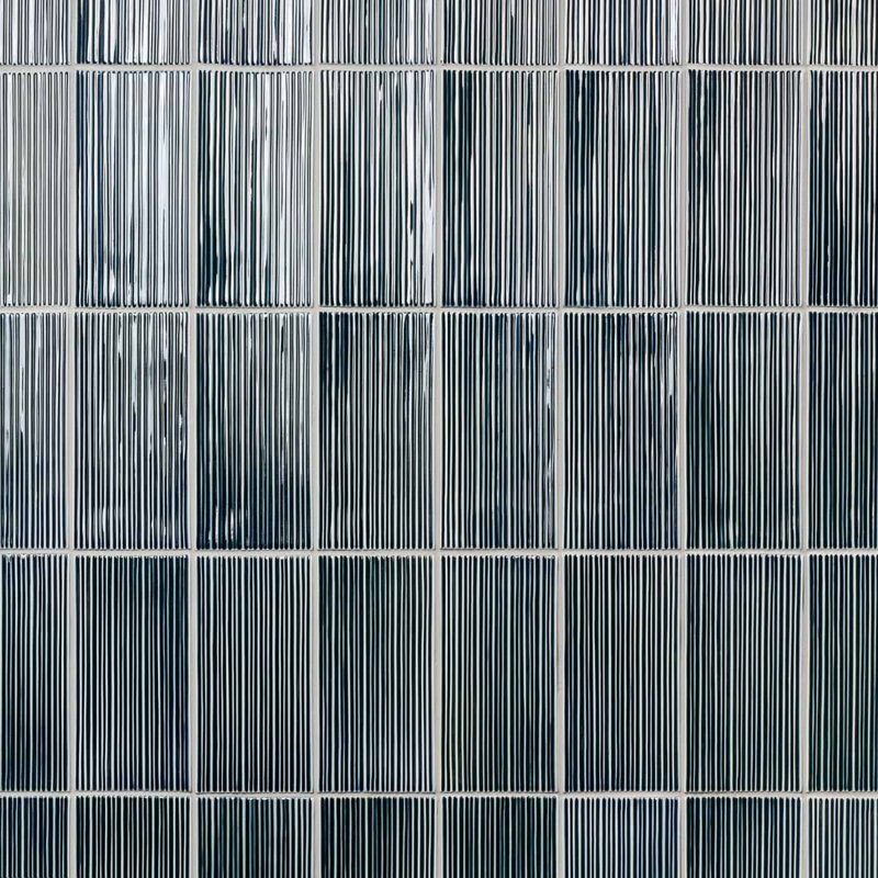 Nabi Subway 4.5x9 Fluted Ridged Crackled Glossy Glass Tile, Midnight Blue Green