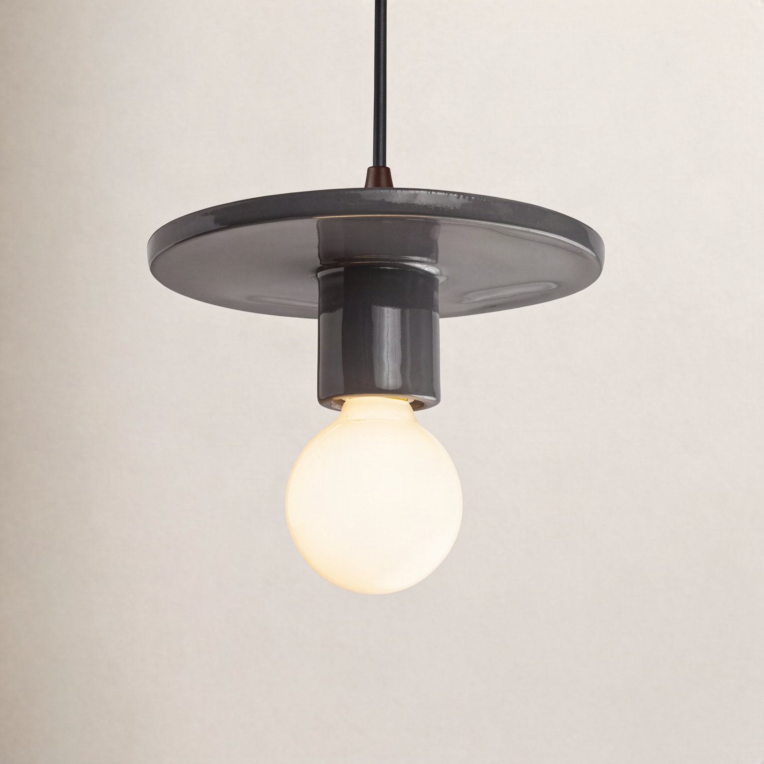 Leni Single Light Ceramic Dimmable Pendant, Carbon Matte Black, Dark Bronze