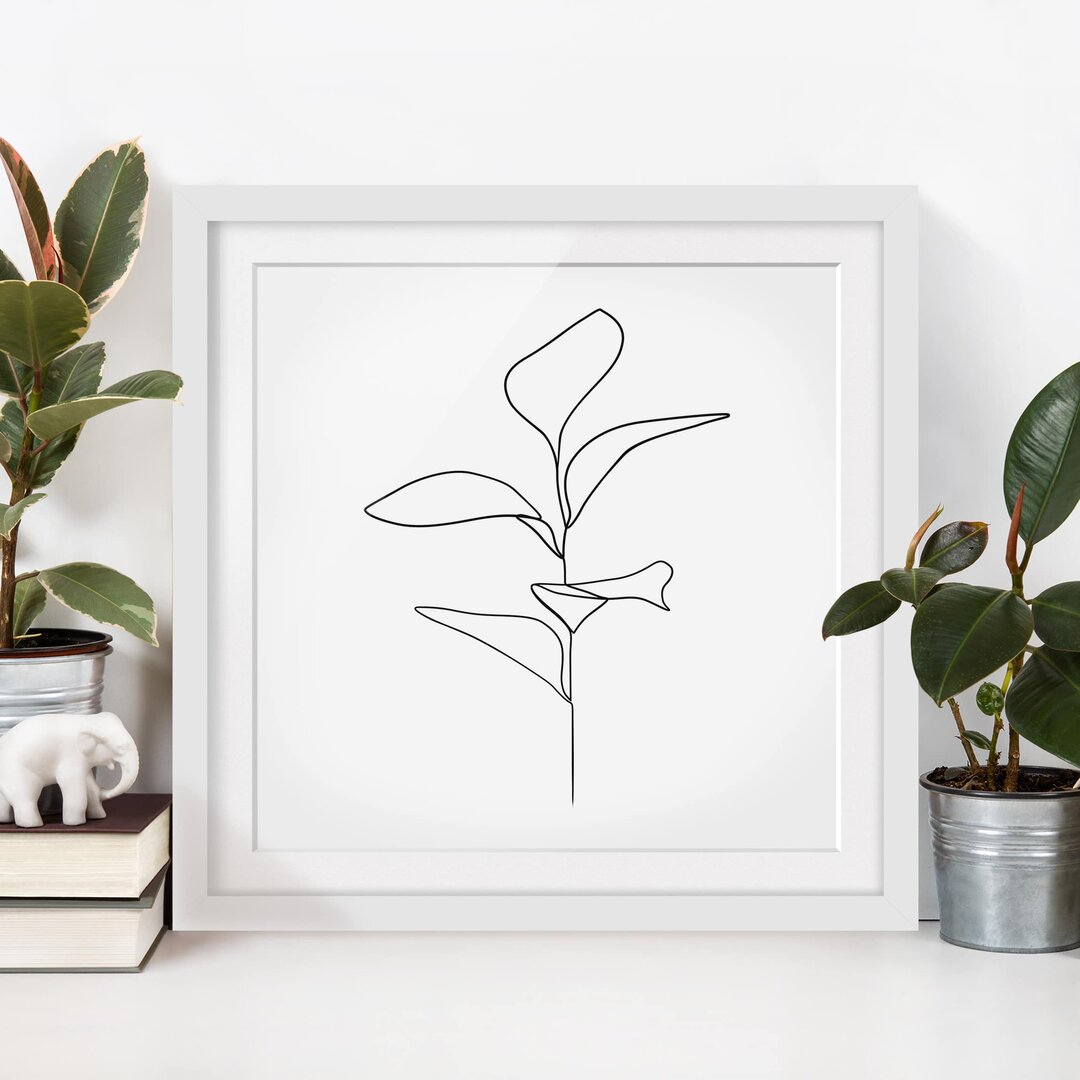 Gerahmtes Poster Line Art Plant Leaves Black White