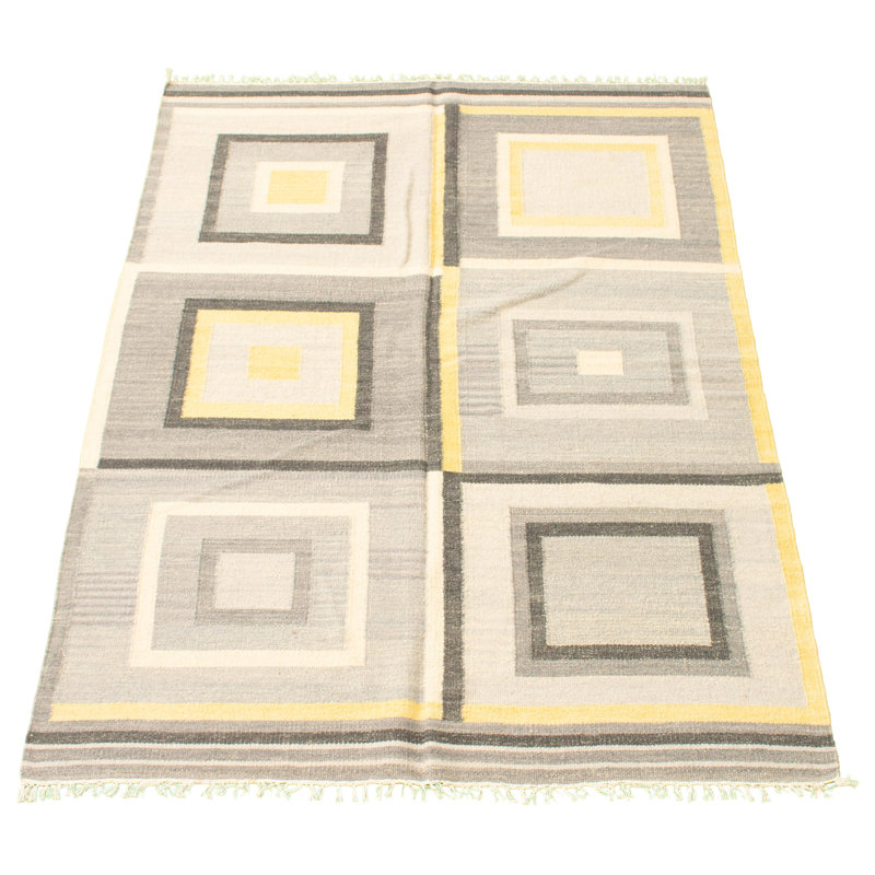 Tapis gris en laine à tissage plat Emmeryn 5 pi 4 po x 7 pi 7 po