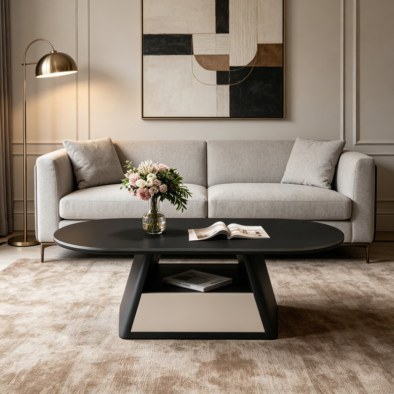 Table basse avec rangement Minimalist, H 15,74 po x L 51,18 po x l 27,55 po, Black, Noir / blanc