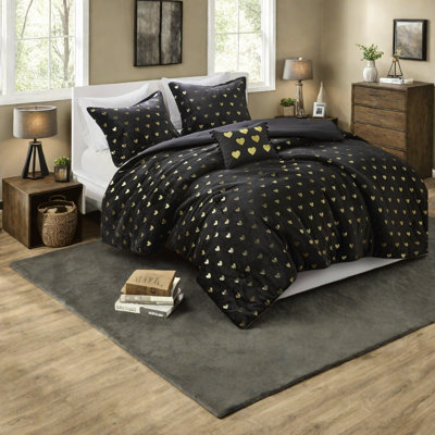 Ensembles de literie luxueux en peluche métallique, design moderne noir doré pour la maison