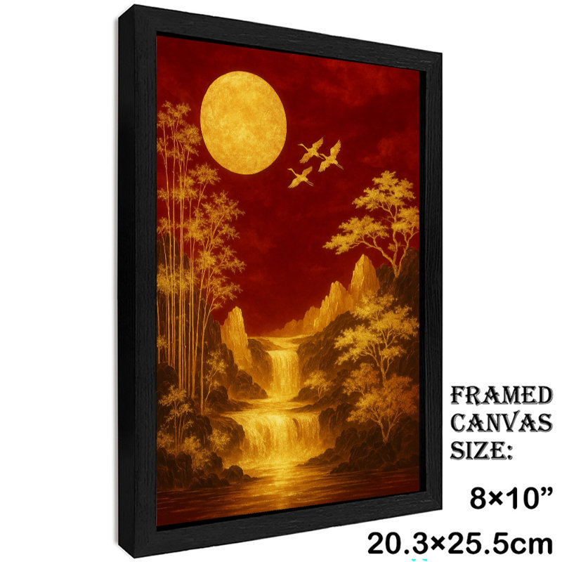 Reproduction d'art encadré noir, paysage chinois rétro, art mural, H 11 po x l 9 po