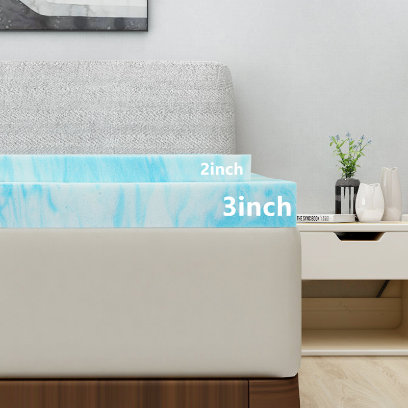 Szymanski 3'' Gel Memory Foam Mattress Topper, Twin, Blue/White