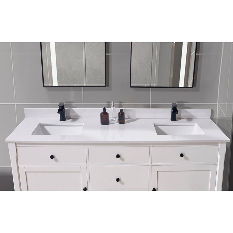 Frosinone 73'' Composite Double Bathroom Vanity Top with Sink, Jazz White