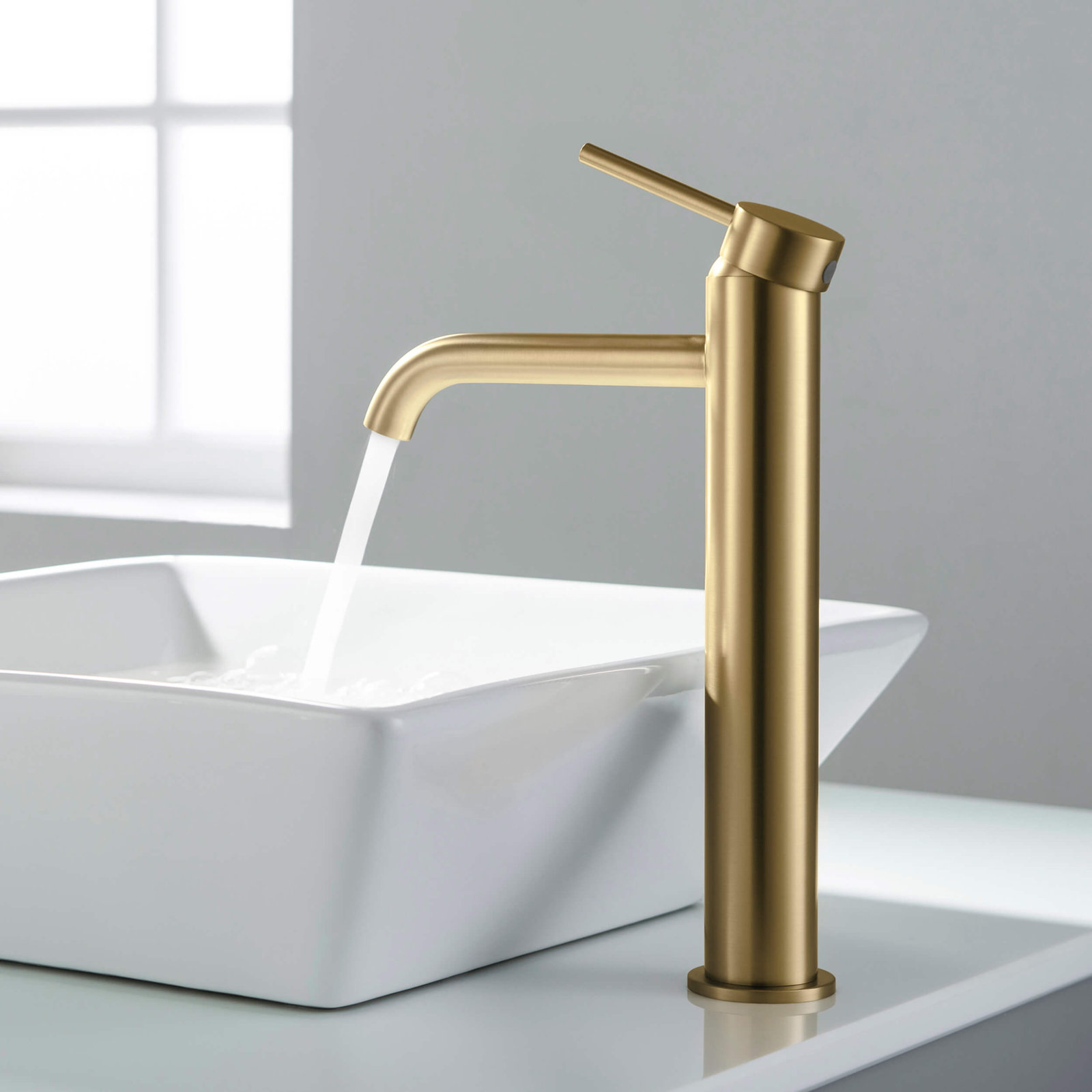 Vessel Sink Bathroom Faucet, Without Drain Assembly, Brushed Brass
