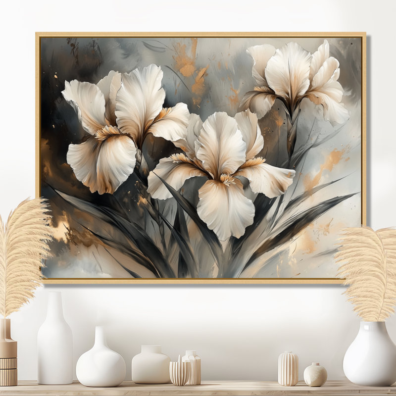 «Yellow Gray Irise Desire I», reproduction sur toile, 30" H x 40" W, Impression sur cadre flottant, Natural