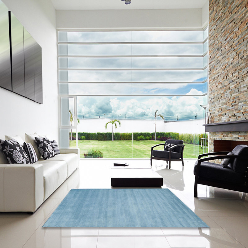 Tapis bleu ciel contemporain, Carré 5 pi