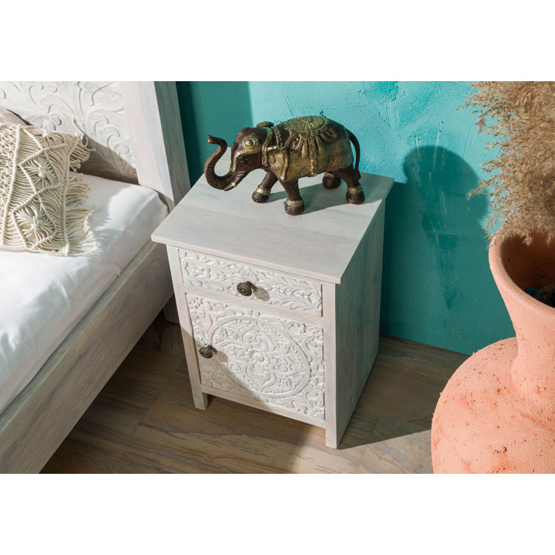 Kashmir 45cm W Solid Wood Bedside Table, Right Orientation