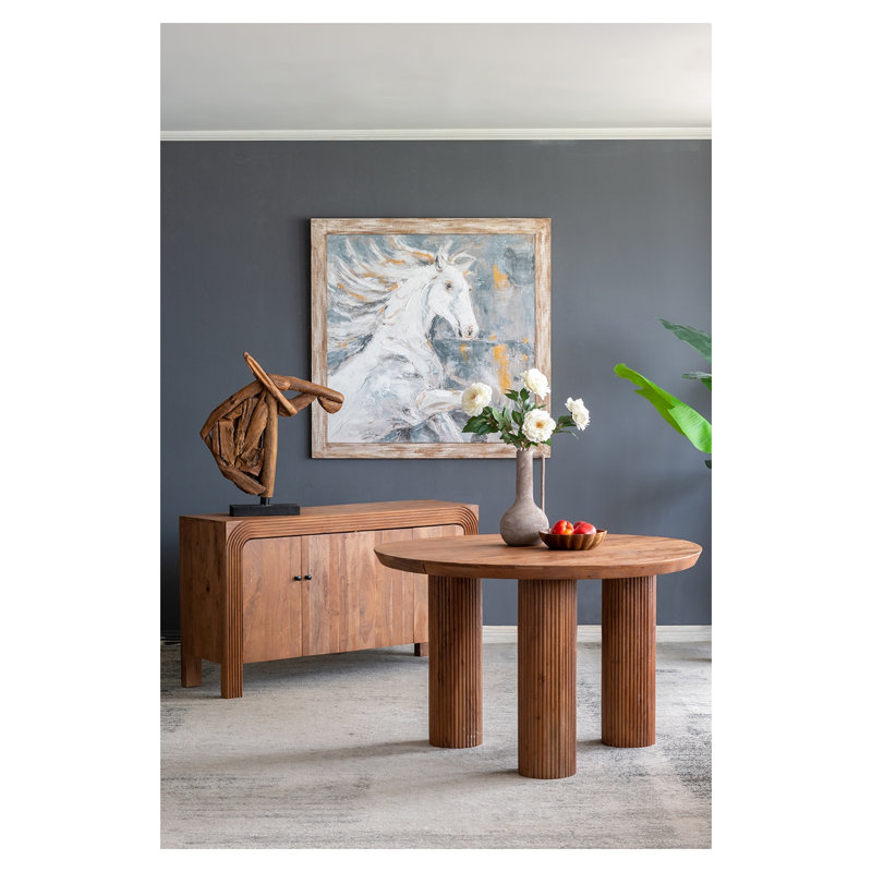 Bol rond rond en bois de teck peu profond avec finition brun terre - centre de table décoratif de 9,8 pouces
