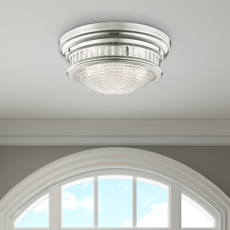 Berwick Glass Flush Mount, Polished Nickel, 6.5" H x 15" W x 15" D