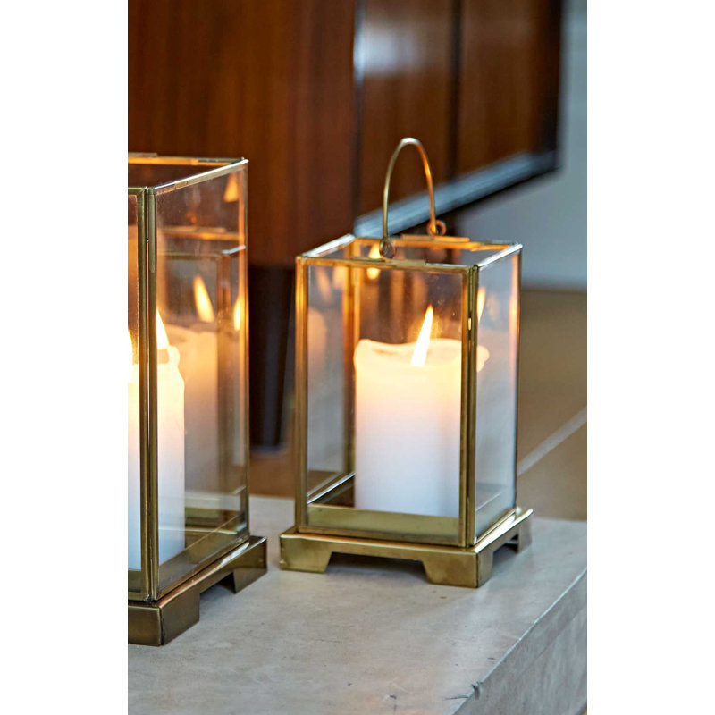 Antique Brass Candle Lantern, 18cm H x 10cm W x 10cm D