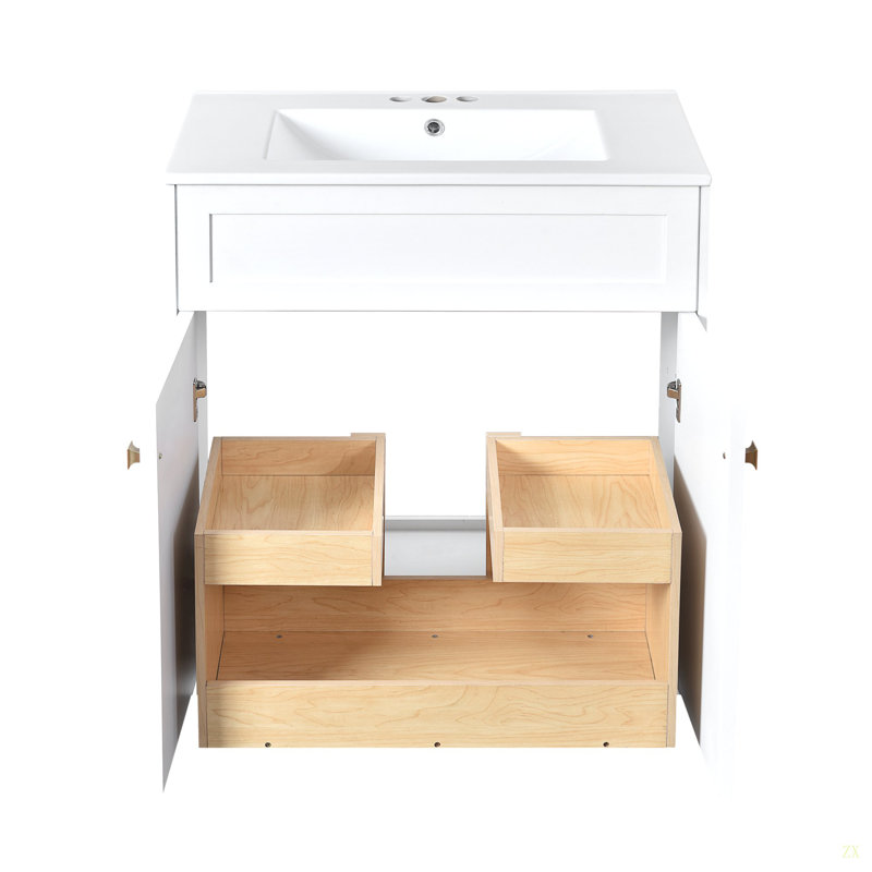 Meuble-lavabo 30 po avec lavabo en céramique, armoire de rangement autoportante moderne avec poignées, portes à fermeture douce