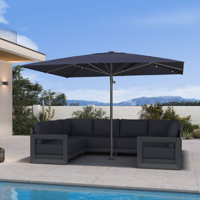 1' x 11' Square Semi-Auto Outdoor Patio Umbrella Aluminium Market Umbrella