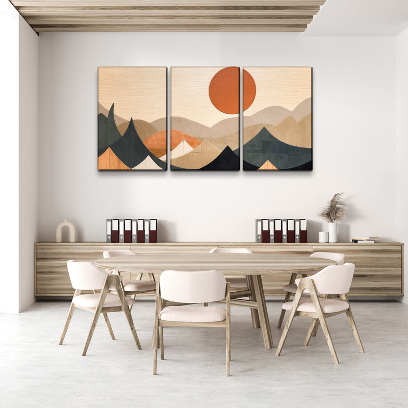 Abstrait grain de bois de style bohème de montagne encadré sur toile, ensemble de 3 pièces, H 12 po x l 18 po x P 4,5 po