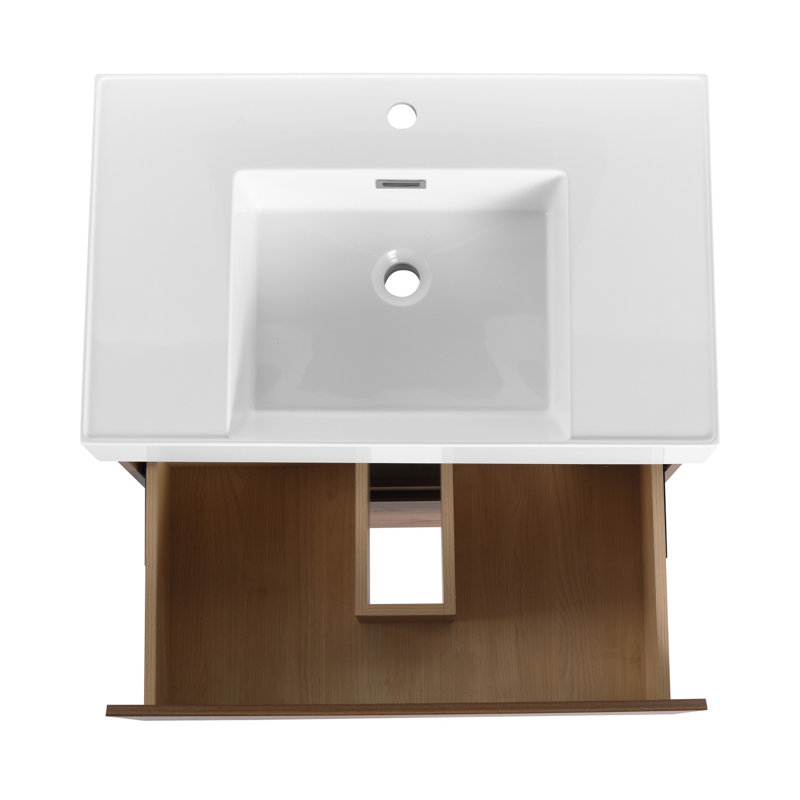 Meuble-lavabo autoportant de style minimaliste moderne de 30 pouces avec lavabo et tiroirs en résine, Brun