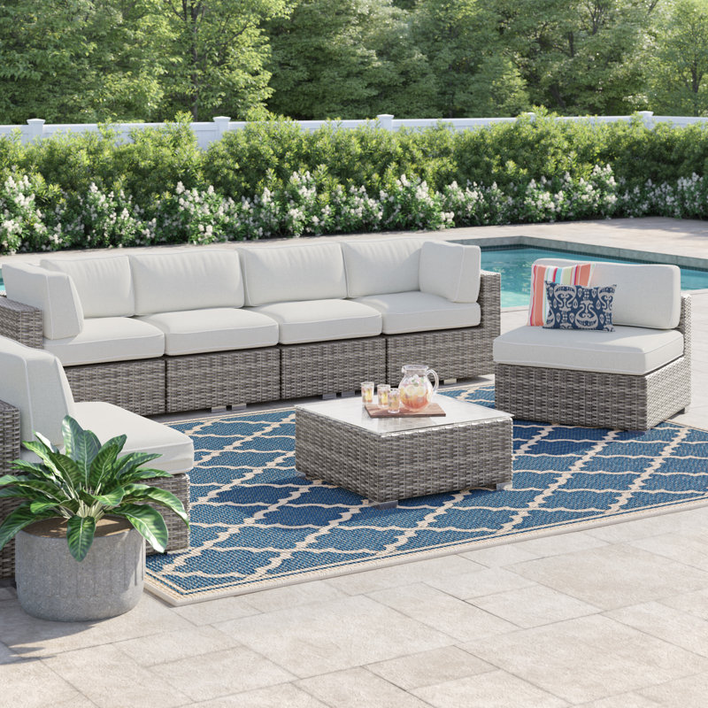 Ensemble de conversation pour 6 personnes avec coussins Euporie Wicker, Oléfine grise