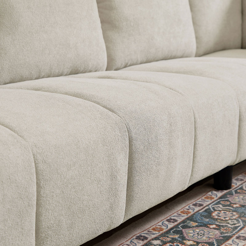 Canapé modulaire réversible "l 102,56" avec siège d'angle et banc allongé, Tissu beige