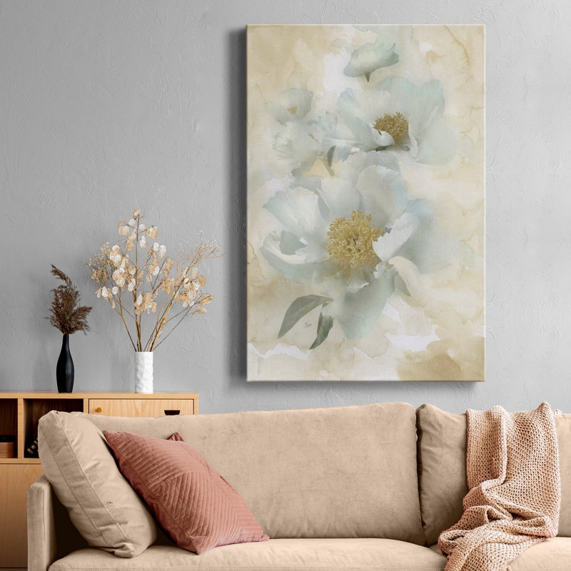 « Soft pivoines II », reproduction d’art sur toile tendue, H 48 po x l 32 po x P 1 po