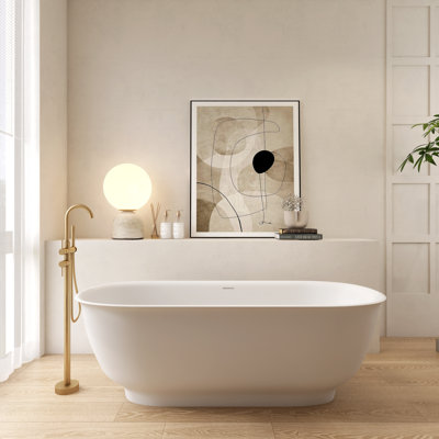 66.9“Oval Solid Surface Bathtub, Freestanding Soaking Bathtub