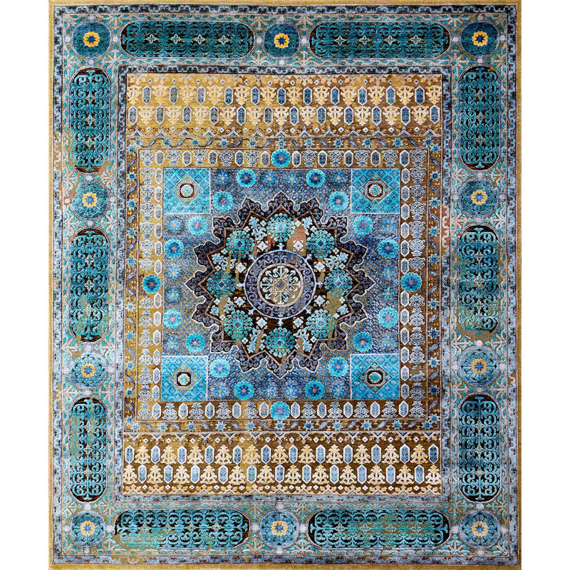 Oriental Area Rug in Camel/Blue, Rectangle 5' x 8'
