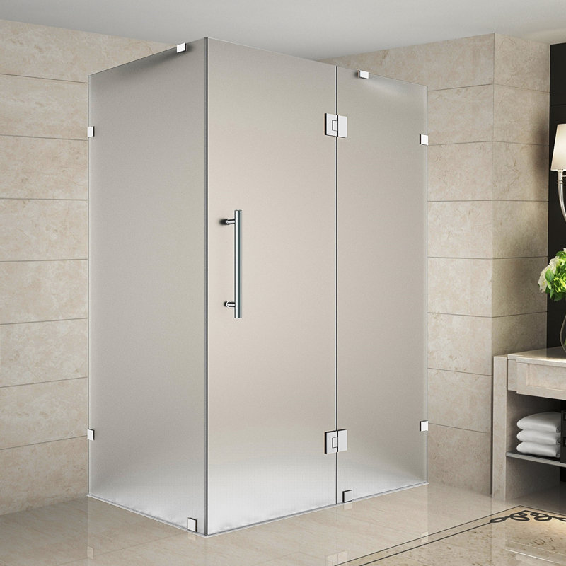 Avalux Frameless Corner Hinged Shower Enclosure with Clear Glass, Chrome, 72" H x 34" W x 34" D