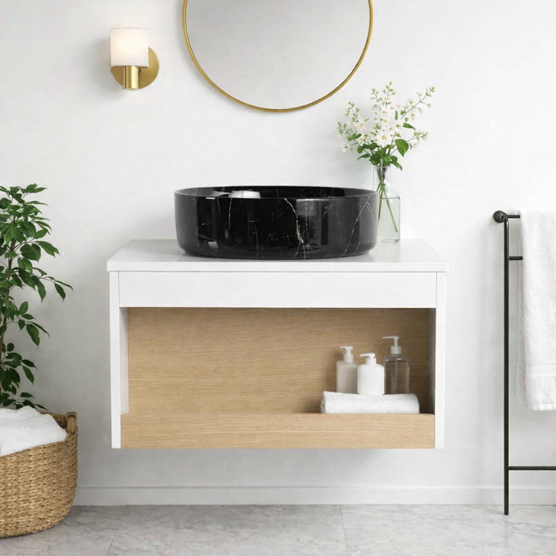 Meuble-lavabo 24 po avec lavabo et tablette de rangement, Black White