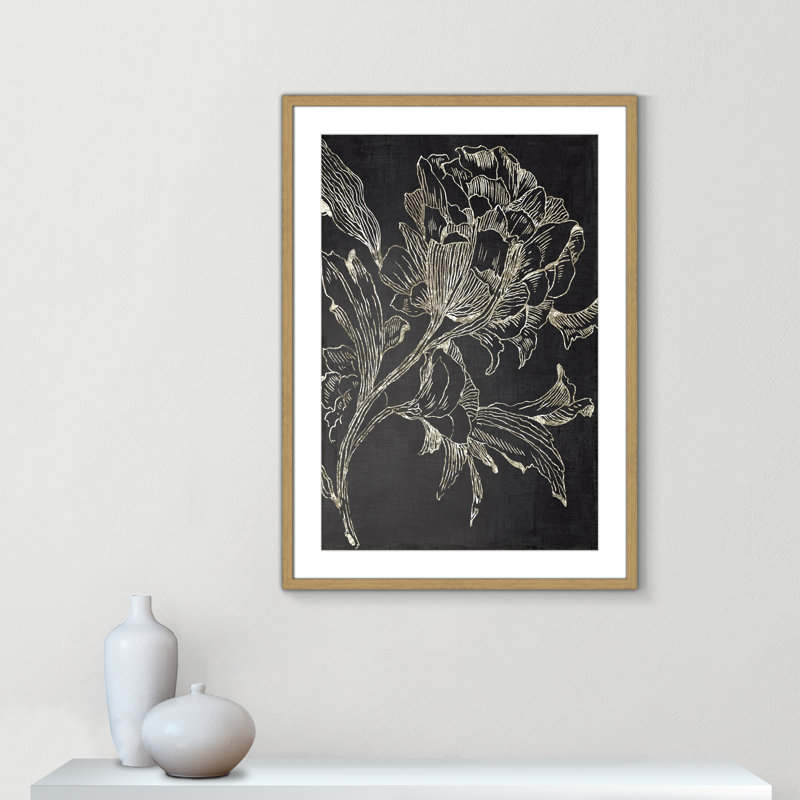 Clarendon Golden Flower Folklore I by Asia Jensen - Picture Frame Graphic Art Print, Brown Framed, 35.5" H x 25.5" W